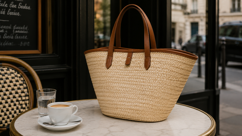 woven straw tote bag parisian cafe