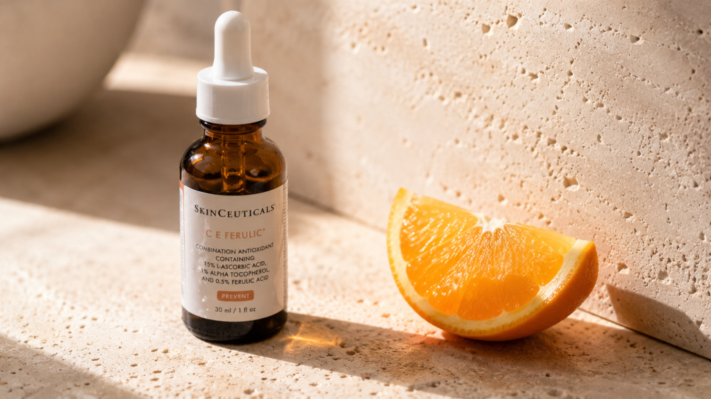 Vitamin C serum bottle for brightening clear skin