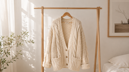 cozy oversized cream cable knit cardigan