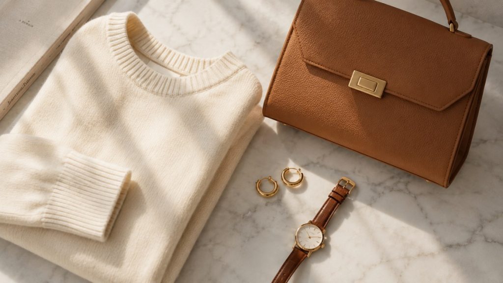 quiet luxury on a budget aesthetic flat lay