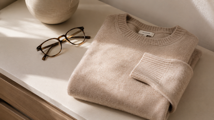 beige wool crewneck sweater minimalist workwear