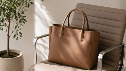 structured tan leather tote bag for office