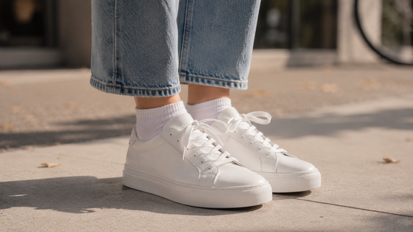 clean minimalist white sneakers for college