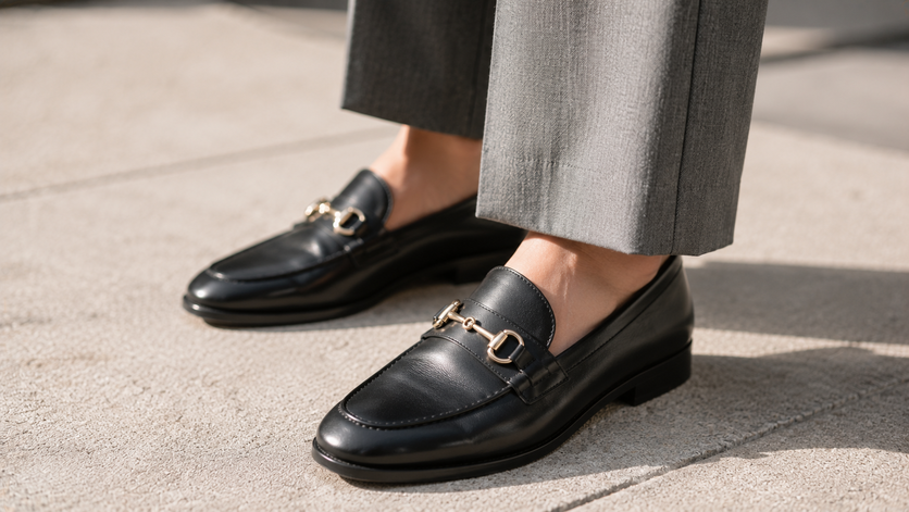polished black leather loafers for campus wear