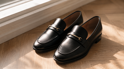 polished black leather loafers office footwear