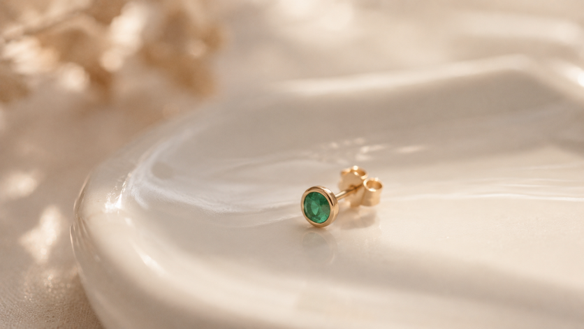 subtle emerald birthstone stud earring