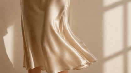 champagne satin midi slip skirt corporate chic
