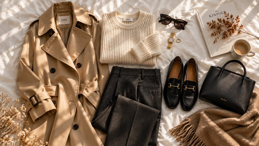 minimalist fall capsule wardrobe essentials flat lay